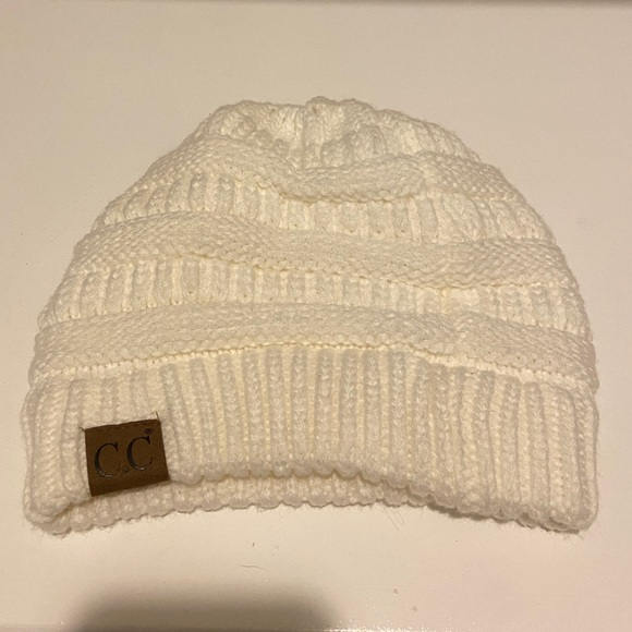 C.C Beanie Cable Knit Winter Hat Ivory White Slouchy Cap | One Size Fits All - Picture 2 of 4